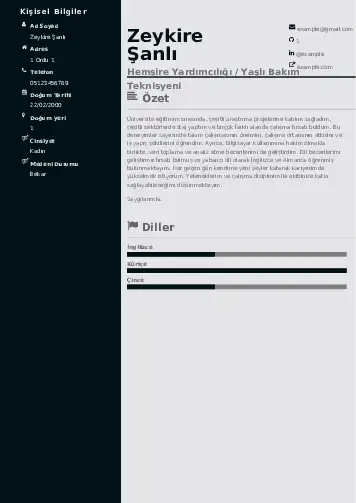 Hasta ve Yaşlı Bakım Elemanı Cv Örnekleri cv indir